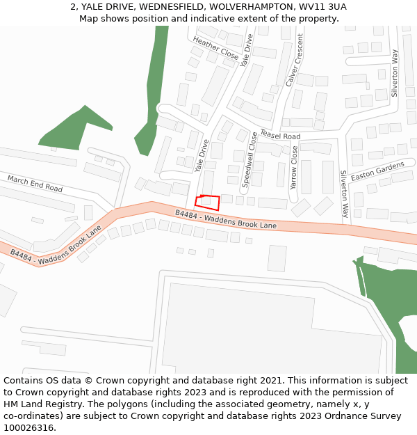 2, YALE DRIVE, WEDNESFIELD, WOLVERHAMPTON, WV11 3UA: Location map and indicative extent of plot