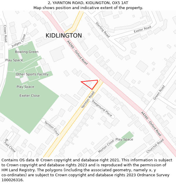2, YARNTON ROAD, KIDLINGTON, OX5 1AT: Location map and indicative extent of plot