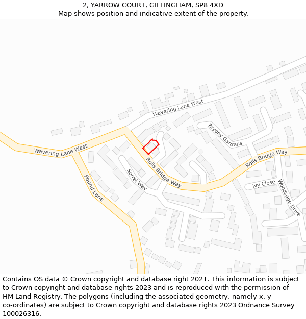 2, YARROW COURT, GILLINGHAM, SP8 4XD: Location map and indicative extent of plot