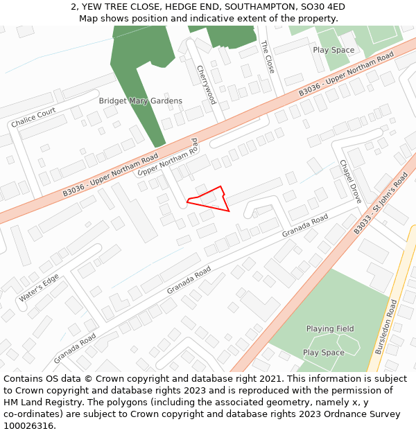 2, YEW TREE CLOSE, HEDGE END, SOUTHAMPTON, SO30 4ED: Location map and indicative extent of plot