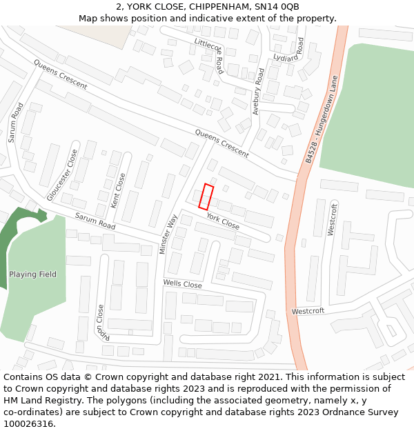 2, YORK CLOSE, CHIPPENHAM, SN14 0QB: Location map and indicative extent of plot