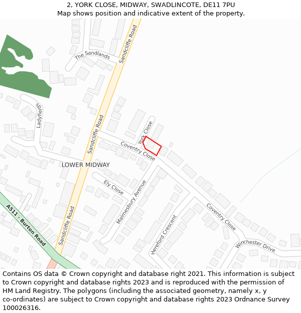 2, YORK CLOSE, MIDWAY, SWADLINCOTE, DE11 7PU: Location map and indicative extent of plot