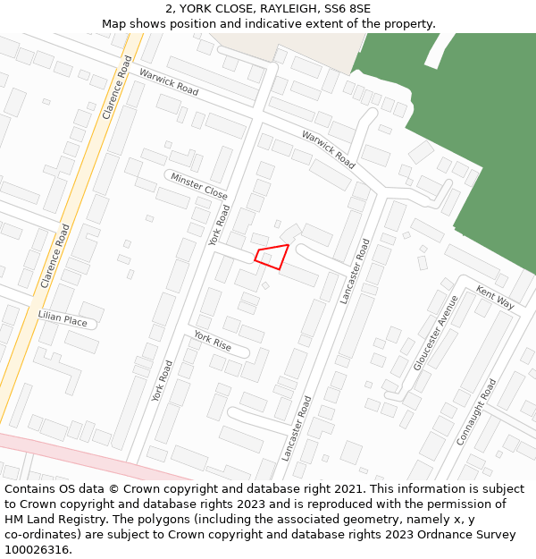 2, YORK CLOSE, RAYLEIGH, SS6 8SE: Location map and indicative extent of plot