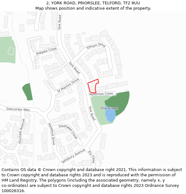 2, YORK ROAD, PRIORSLEE, TELFORD, TF2 9UU: Location map and indicative extent of plot