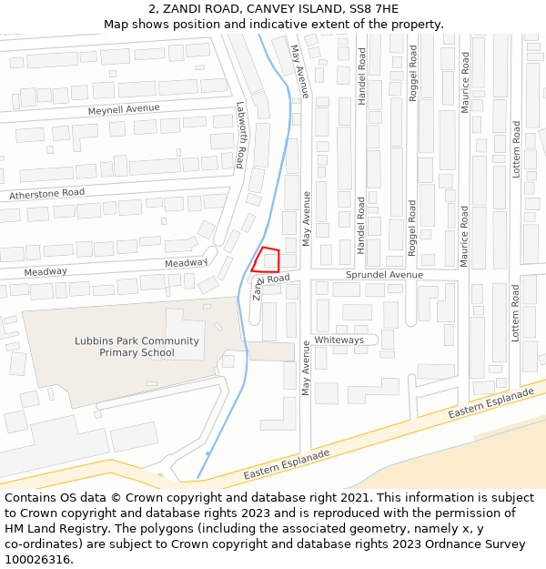 2, ZANDI ROAD, CANVEY ISLAND, SS8 7HE: Location map and indicative extent of plot