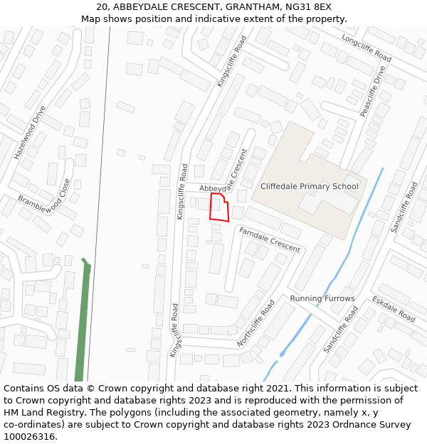 20, ABBEYDALE CRESCENT, GRANTHAM, NG31 8EX: Location map and indicative extent of plot