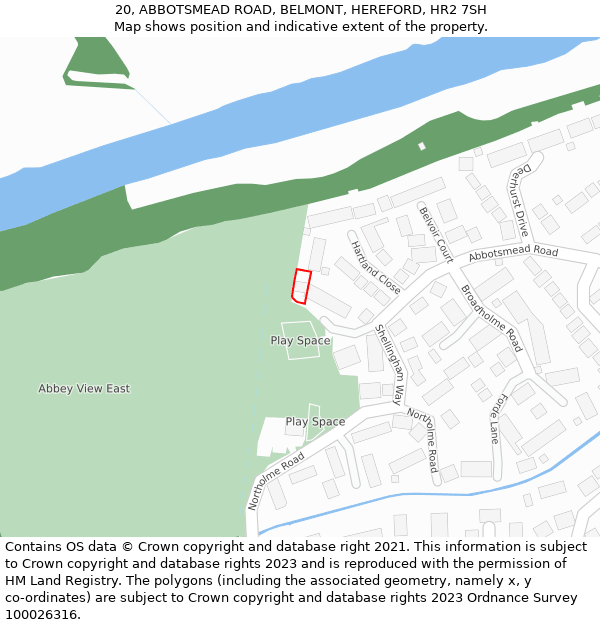 20, ABBOTSMEAD ROAD, BELMONT, HEREFORD, HR2 7SH: Location map and indicative extent of plot