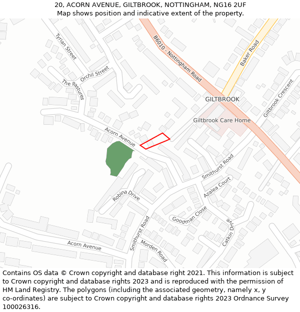 20, ACORN AVENUE, GILTBROOK, NOTTINGHAM, NG16 2UF: Location map and indicative extent of plot