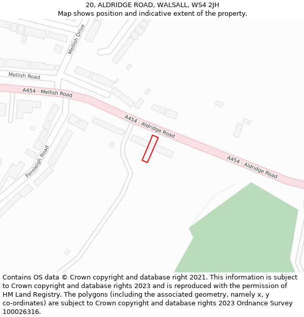 20, ALDRIDGE ROAD, WALSALL, WS4 2JH: Location map and indicative extent of plot
