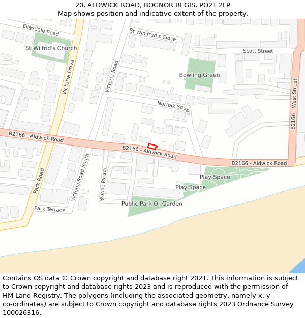 20, ALDWICK ROAD, BOGNOR REGIS, PO21 2LP: Location map and indicative extent of plot