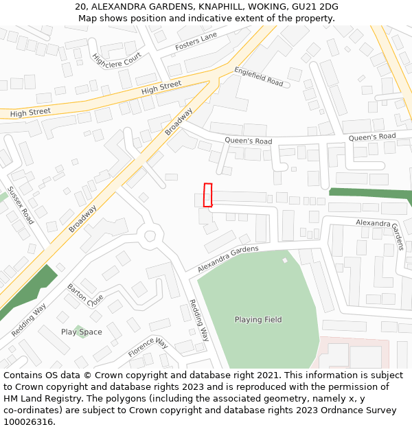 20, ALEXANDRA GARDENS, KNAPHILL, WOKING, GU21 2DG: Location map and indicative extent of plot