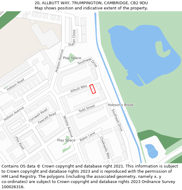 20, ALLBUTT WAY, TRUMPINGTON, CAMBRIDGE, CB2 9DU: Location map and indicative extent of plot