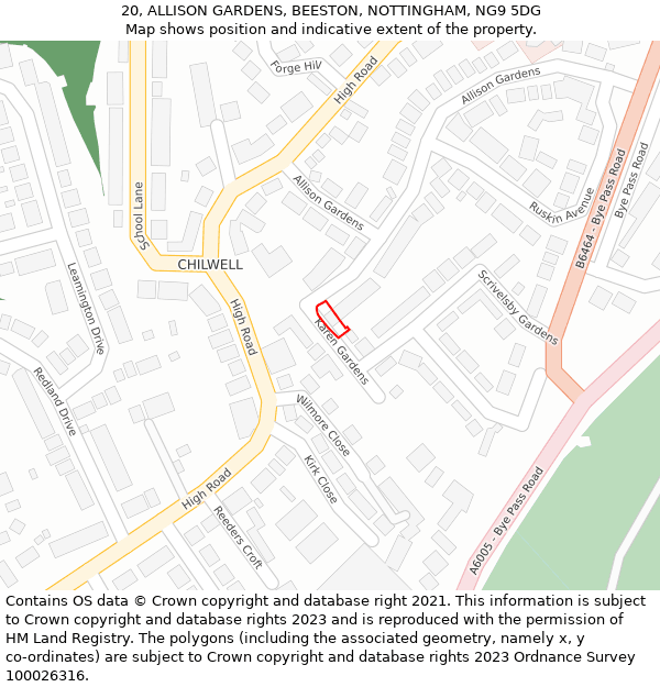 20, ALLISON GARDENS, BEESTON, NOTTINGHAM, NG9 5DG: Location map and indicative extent of plot