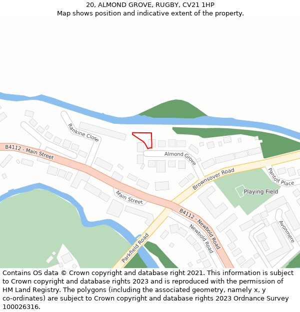 20, ALMOND GROVE, RUGBY, CV21 1HP: Location map and indicative extent of plot