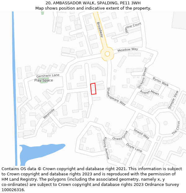 20, AMBASSADOR WALK, SPALDING, PE11 3WH: Location map and indicative extent of plot