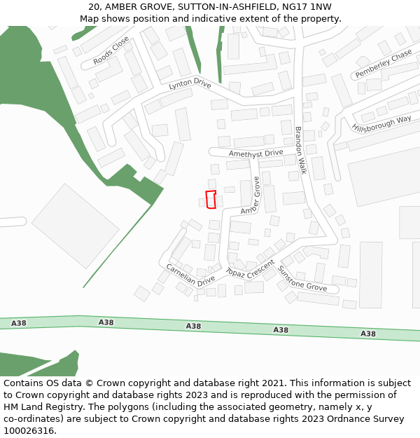 20, AMBER GROVE, SUTTON-IN-ASHFIELD, NG17 1NW: Location map and indicative extent of plot