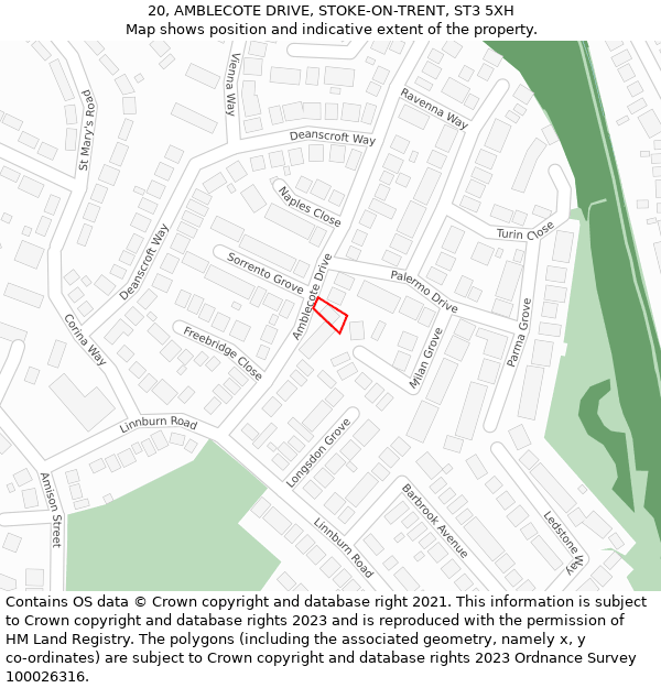 20, AMBLECOTE DRIVE, STOKE-ON-TRENT, ST3 5XH: Location map and indicative extent of plot