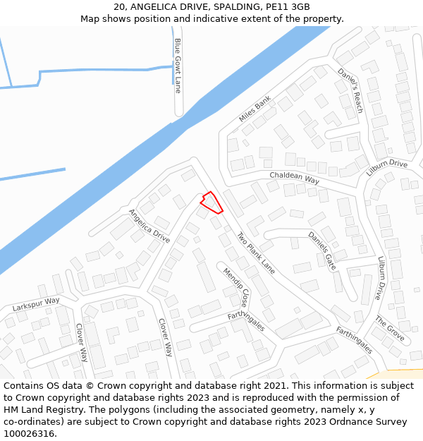 20, ANGELICA DRIVE, SPALDING, PE11 3GB: Location map and indicative extent of plot