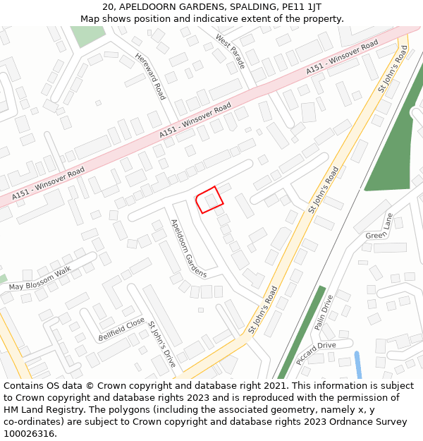 20, APELDOORN GARDENS, SPALDING, PE11 1JT: Location map and indicative extent of plot