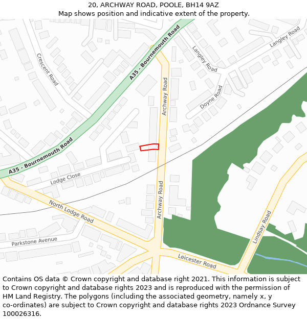 20, ARCHWAY ROAD, POOLE, BH14 9AZ: Location map and indicative extent of plot