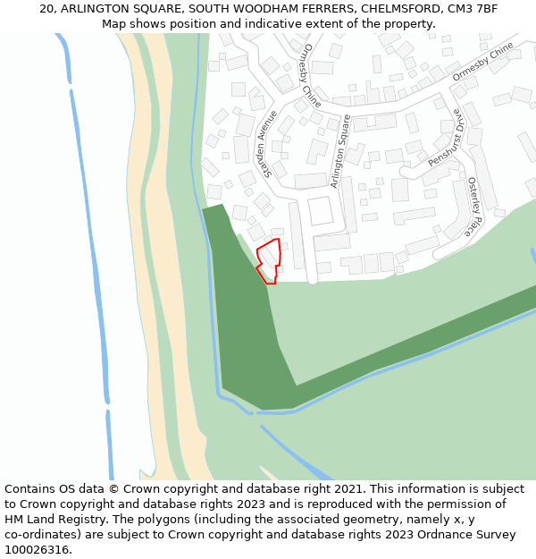 20, ARLINGTON SQUARE, SOUTH WOODHAM FERRERS, CHELMSFORD, CM3 7BF: Location map and indicative extent of plot