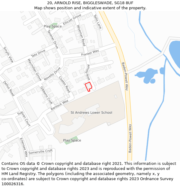 20, ARNOLD RISE, BIGGLESWADE, SG18 8UF: Location map and indicative extent of plot