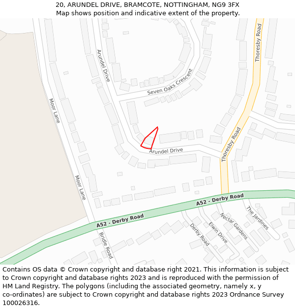 20, ARUNDEL DRIVE, BRAMCOTE, NOTTINGHAM, NG9 3FX: Location map and indicative extent of plot