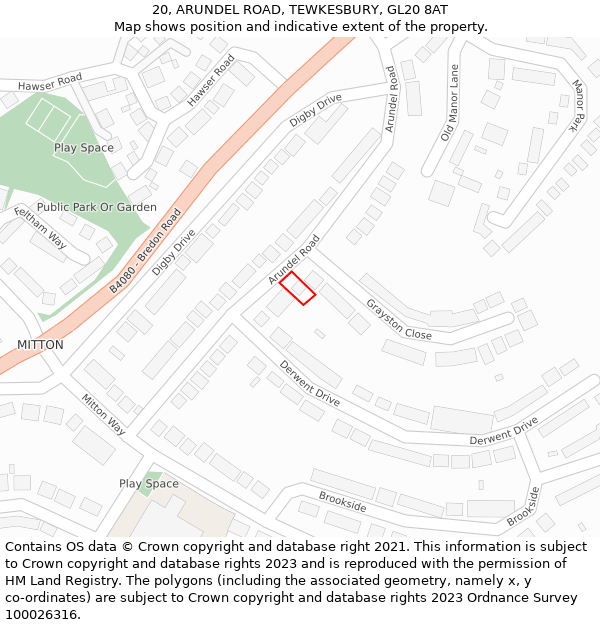 20, ARUNDEL ROAD, TEWKESBURY, GL20 8AT: Location map and indicative extent of plot