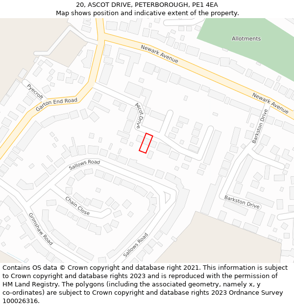 20, ASCOT DRIVE, PETERBOROUGH, PE1 4EA: Location map and indicative extent of plot