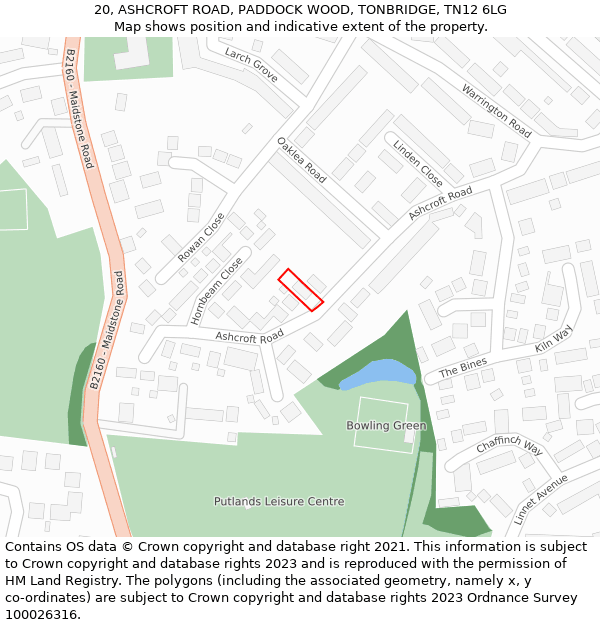 20, ASHCROFT ROAD, PADDOCK WOOD, TONBRIDGE, TN12 6LG: Location map and indicative extent of plot