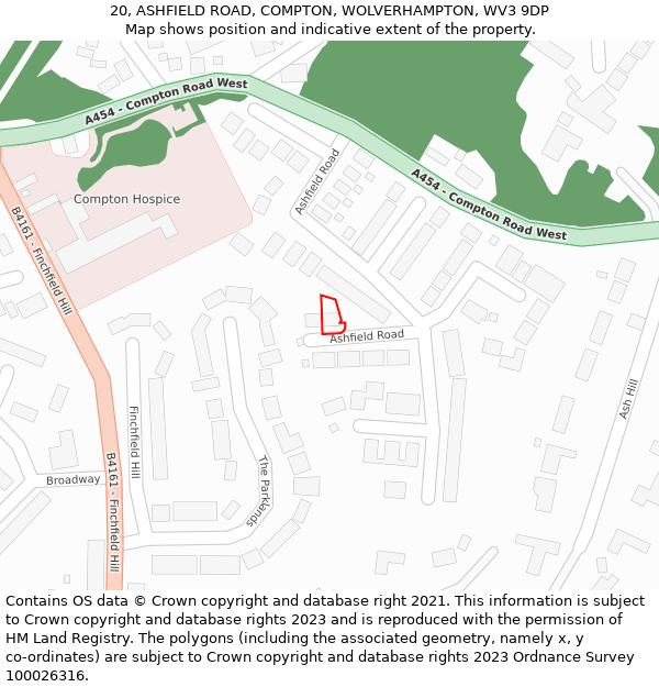 20, ASHFIELD ROAD, COMPTON, WOLVERHAMPTON, WV3 9DP: Location map and indicative extent of plot