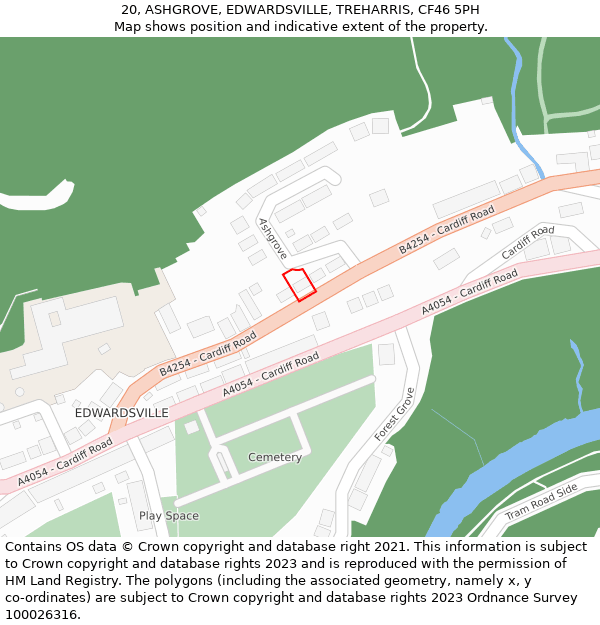 20, ASHGROVE, EDWARDSVILLE, TREHARRIS, CF46 5PH: Location map and indicative extent of plot