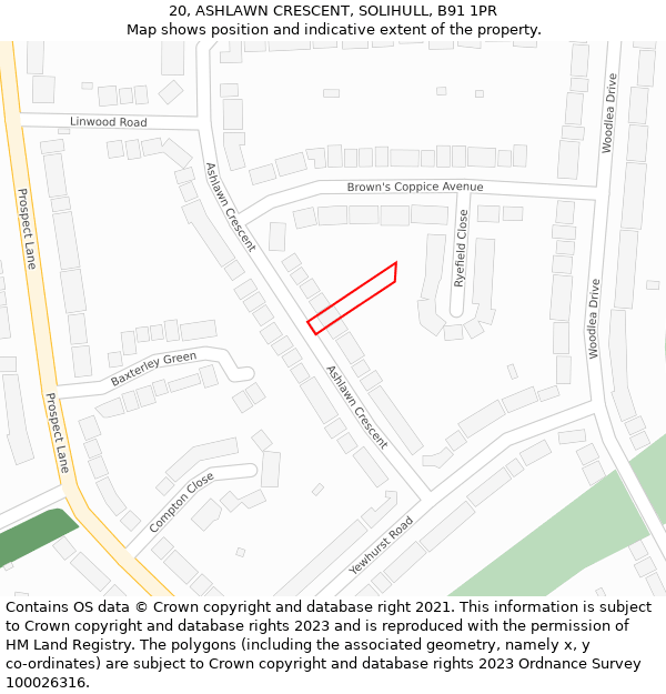 20, ASHLAWN CRESCENT, SOLIHULL, B91 1PR: Location map and indicative extent of plot