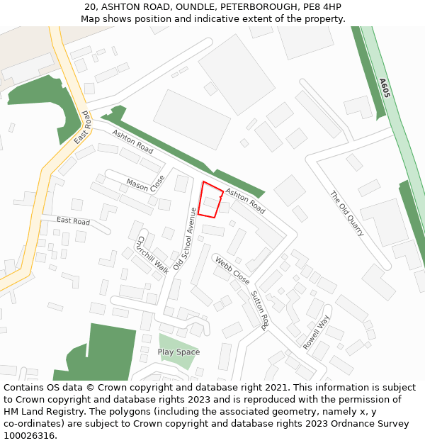 20, ASHTON ROAD, OUNDLE, PETERBOROUGH, PE8 4HP: Location map and indicative extent of plot