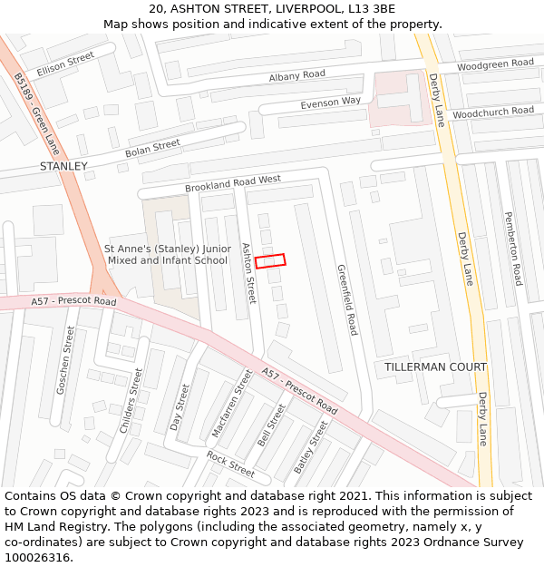 20, ASHTON STREET, LIVERPOOL, L13 3BE: Location map and indicative extent of plot
