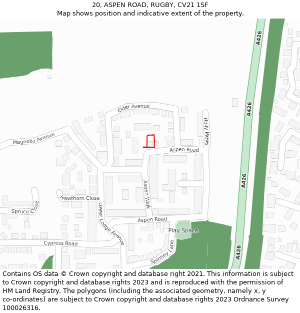 20, ASPEN ROAD, RUGBY, CV21 1SF: Location map and indicative extent of plot