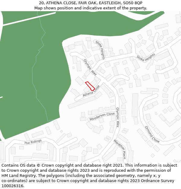 20, ATHENA CLOSE, FAIR OAK, EASTLEIGH, SO50 8QP: Location map and indicative extent of plot