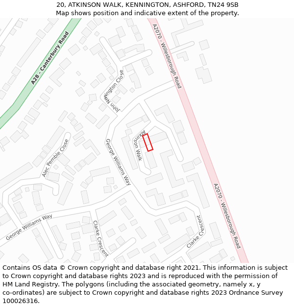 20, ATKINSON WALK, KENNINGTON, ASHFORD, TN24 9SB: Location map and indicative extent of plot