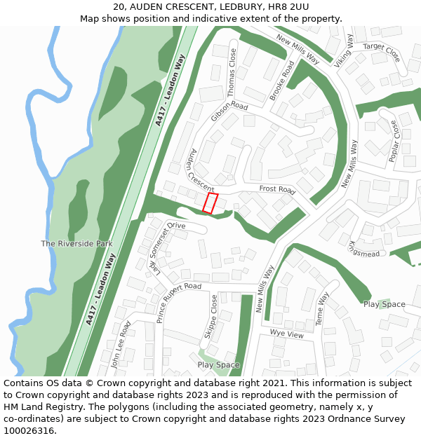 20, AUDEN CRESCENT, LEDBURY, HR8 2UU: Location map and indicative extent of plot