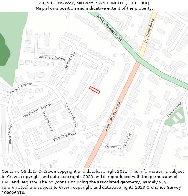 20, AUDENS WAY, MIDWAY, SWADLINCOTE, DE11 0HQ: Location map and indicative extent of plot