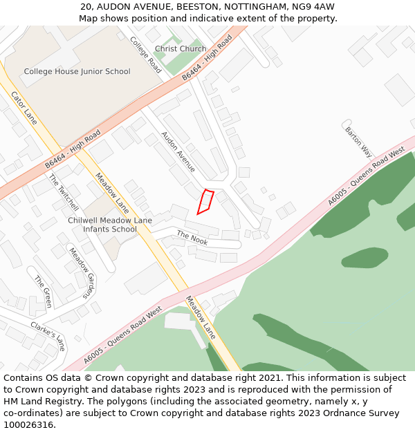 20, AUDON AVENUE, BEESTON, NOTTINGHAM, NG9 4AW: Location map and indicative extent of plot