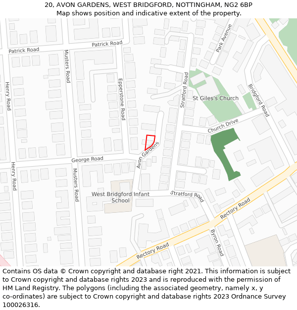 20, AVON GARDENS, WEST BRIDGFORD, NOTTINGHAM, NG2 6BP: Location map and indicative extent of plot