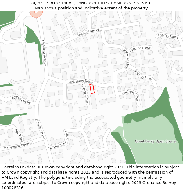 20, AYLESBURY DRIVE, LANGDON HILLS, BASILDON, SS16 6UL: Location map and indicative extent of plot