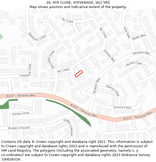 20, AYR CLOSE, STEVENAGE, SG1 5RZ: Location map and indicative extent of plot