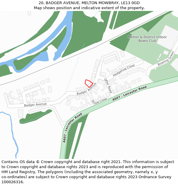 20, BADGER AVENUE, MELTON MOWBRAY, LE13 0GD: Location map and indicative extent of plot