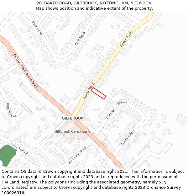 20, BAKER ROAD, GILTBROOK, NOTTINGHAM, NG16 2GA: Location map and indicative extent of plot