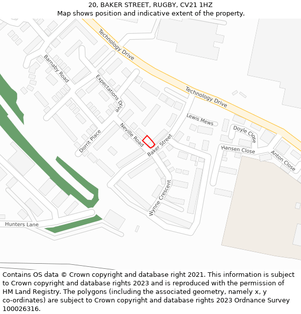 20, BAKER STREET, RUGBY, CV21 1HZ: Location map and indicative extent of plot