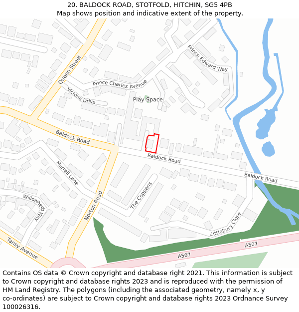 20, BALDOCK ROAD, STOTFOLD, HITCHIN, SG5 4PB: Location map and indicative extent of plot