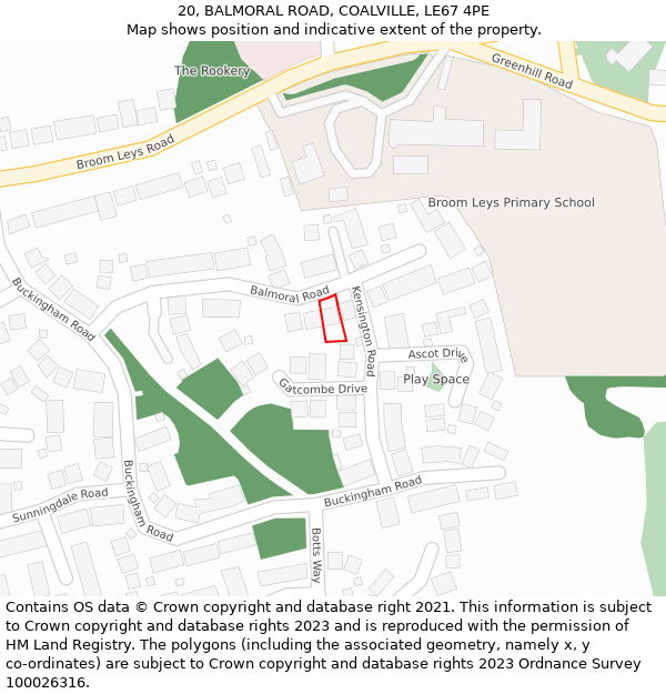 20, BALMORAL ROAD, COALVILLE, LE67 4PE: Location map and indicative extent of plot