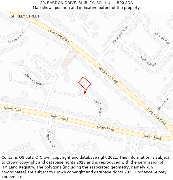 20, BARDON DRIVE, SHIRLEY, SOLIHULL, B90 3DA: Location map and indicative extent of plot